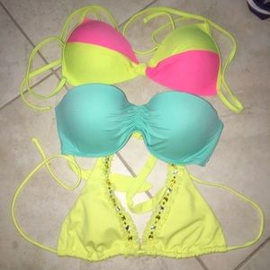 Three neon bikini tops
